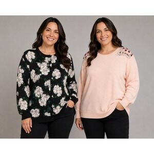 Merona Womens XXL Sweater Lot Floral Button Cardigan & Pink Jeweled Pullover NWT